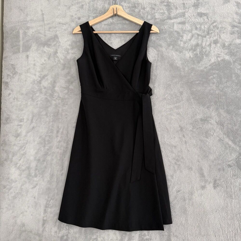 Banana Republic Women’s Wool Midi black wrap Cocktail Business Work Dress Sze 4P